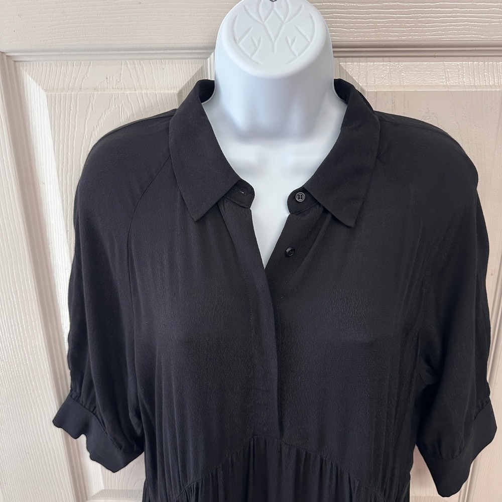 A Loves A Button Down Cuff Sleeve Tiered Waistless Midi Shirt Dress Size M Black - Picture 6 of 11